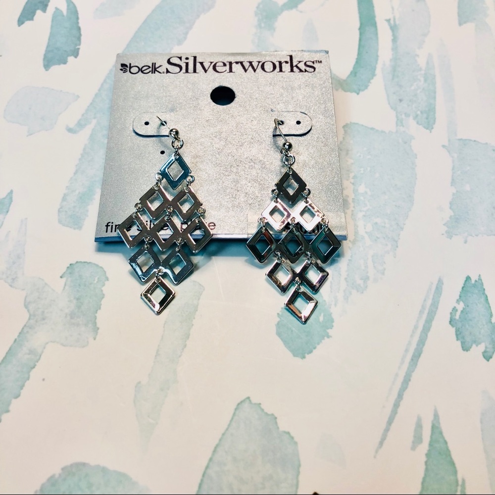 Silver diamond-shaped dangle earrings